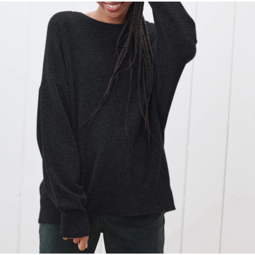 Jenni Kayne Marina Pullover Oversized Black Crewneck Wool Cashmere Blend Size XS